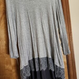 LOGO by Lori Goldstein Heather Gray Tunic with Lace Hem